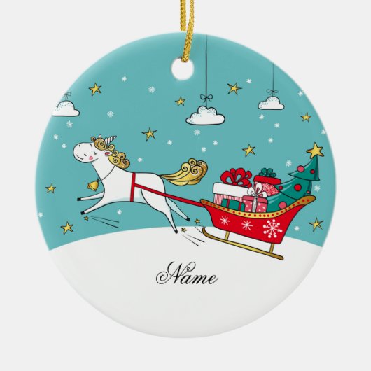 Gepersonaliseerde Unicorn-kerstversiering, Keramisch Ornament (Voorkant)