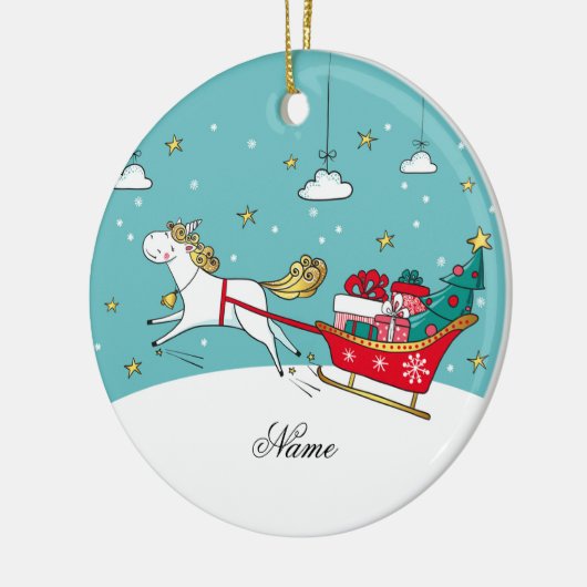 Gepersonaliseerde Unicorn-kerstversiering, Keramisch Ornament (Links)