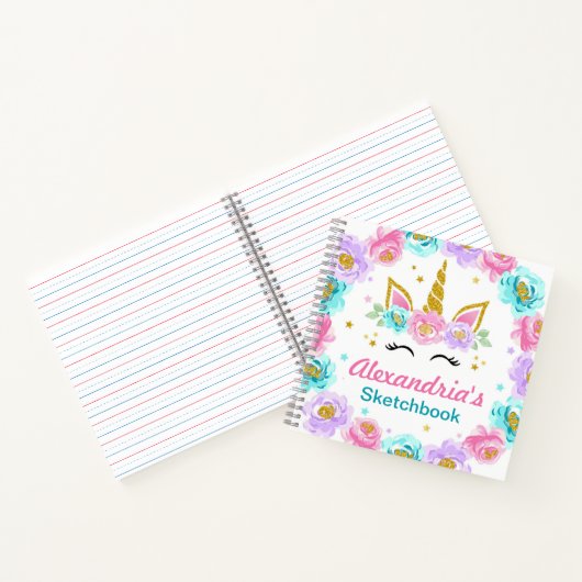 Gepersonaliseerde Unicorn Kids Verjaardagsfeestje Notitieboek (Binnen)