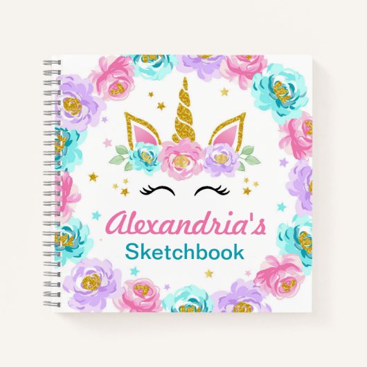 Gepersonaliseerde Unicorn Kids Verjaardagsfeestje  Notitieboek (Voorkant)