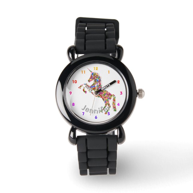Gepersonaliseerde UNICORN Meisjes horloge ZILVER - (Voorkant)