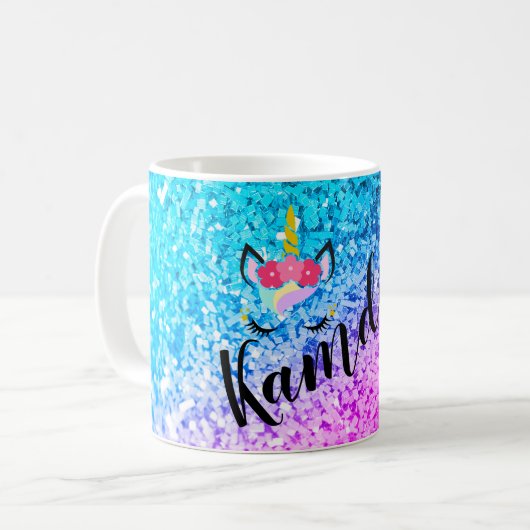 Gepersonaliseerde Unicorn Ombre Glitter Coffee Mok (Voorkant links)