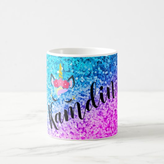 Gepersonaliseerde Unicorn Ombre Glitter Coffee Mok (Center)