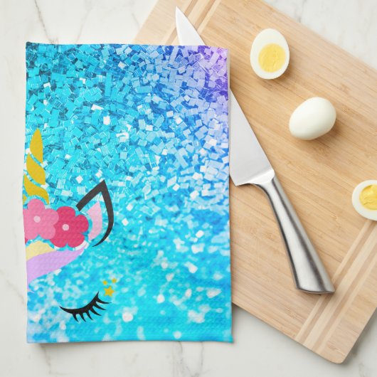 Gepersonaliseerde Unicorn Ombre Glitter Keukenhand Theedoek (Quarter Fold)