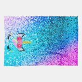 Gepersonaliseerde Unicorn Ombre Glitter Keukenhand Theedoek (Horizontaal)