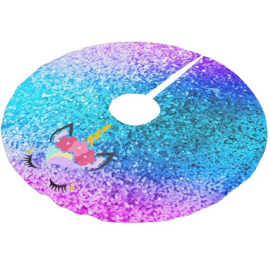 Gepersonaliseerde Unicorn Ombre Glitter Tree Skirt Kerstboom Rok (Gekanteld)