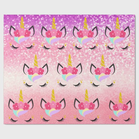 Gepersonaliseerde Unicorn Ombre Glitter Wrapping P Cadeaupapier (Vlak)
