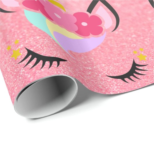 Gepersonaliseerde Unicorn Ombre Glitter Wrapping P Cadeaupapier (Rol Hoek)