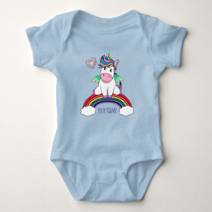 Gepersonaliseerde Unicorn op een regenboog Romper