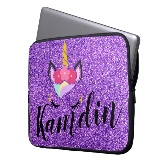 Gepersonaliseerde Unicorn Paarse Glitter Laptop Ho Laptop Sleeve (Voorkant Links)