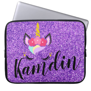 Gepersonaliseerde Unicorn Paarse Glitter Laptop Ho Laptop Sleeve