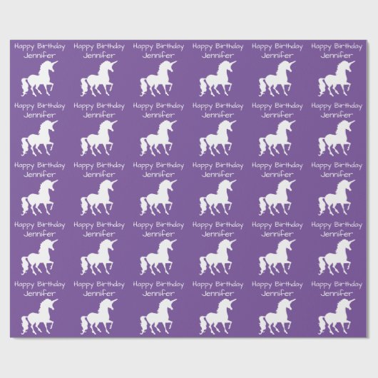 Gepersonaliseerde Unicorn Pattern Girls Birthday P Cadeaupapier (Vlak)