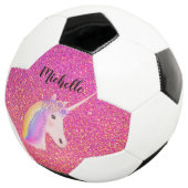 Gepersonaliseerde Unicorn Pink Glitter Sparkles Gi Voetbal (Drie kwart)