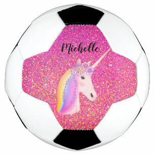Gepersonaliseerde Unicorn Pink Glitter Sparkles Gi Voetbal