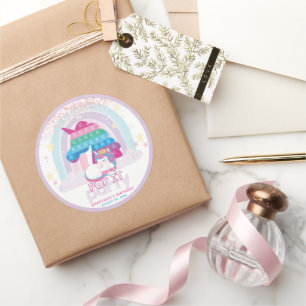 Gepersonaliseerde Unicorn Pop It Girl Birthday Ronde Sticker