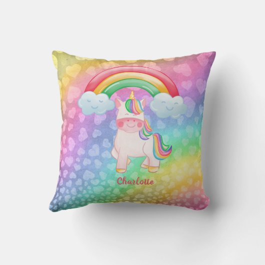 Gepersonaliseerde Unicorn Rainbow Hearts Kussen (Achterkant)