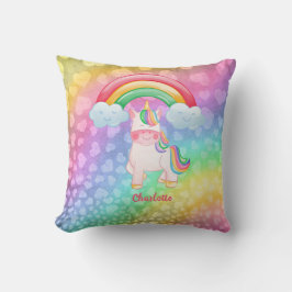 Gepersonaliseerde Unicorn Rainbow Hearts Kussen