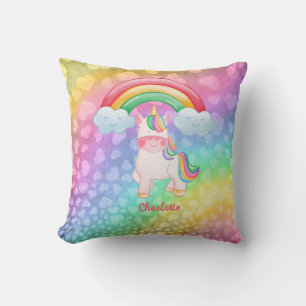 Gepersonaliseerde Unicorn Rainbow Hearts Kussen