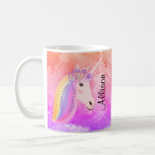 Gepersonaliseerde Unicorn-regenboog kleurig Koffiemok (Links)