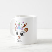 Gepersonaliseerde Unicorn Reindeer Snowflake Kerst Koffiemok (Voorkant links)