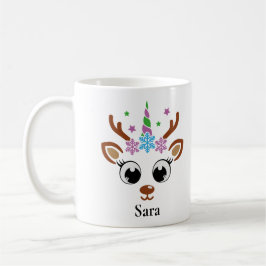 Gepersonaliseerde Unicorn Reindeer Snowflake Kerst Koffiemok