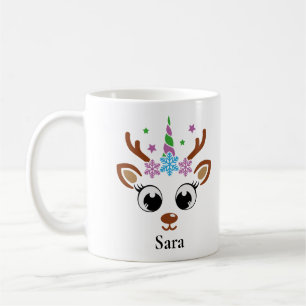 Gepersonaliseerde Unicorn Reindeer Snowflake Kerst Koffiemok