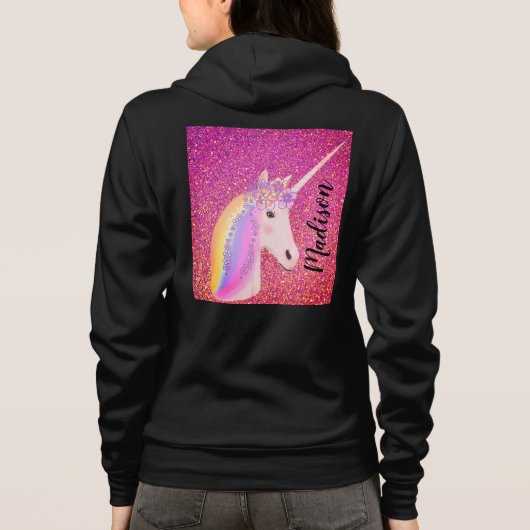 Gepersonaliseerde Unicorn roze glitter Hoodie (Achterkant)