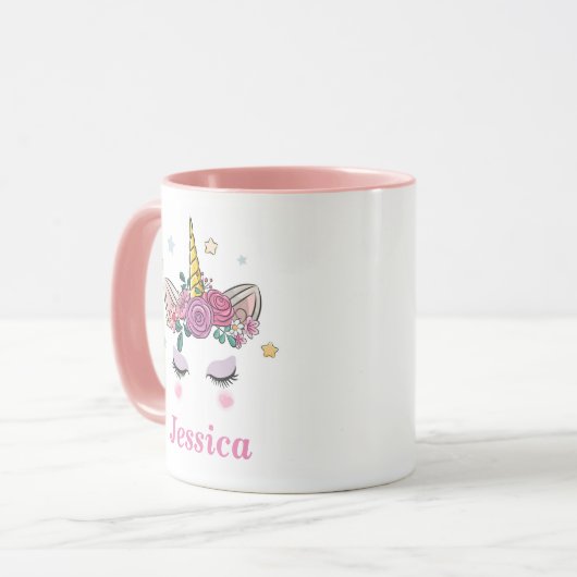 Gepersonaliseerde Unicorn roze Mok met twee toonaa (Voorkant links)