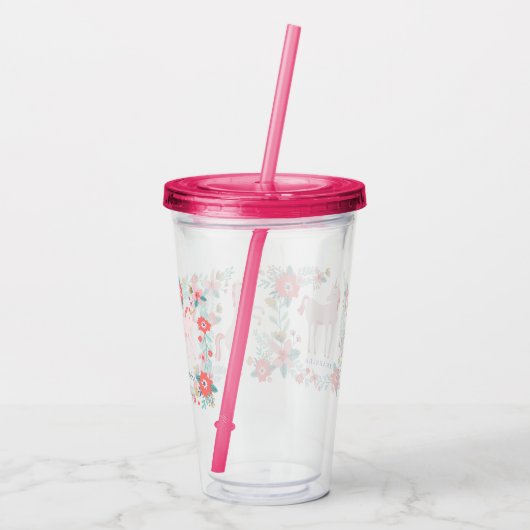 Gepersonaliseerde Unicorn-velden Acryl Drinkbeker (Achterkant)