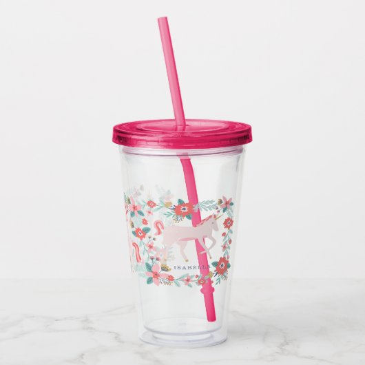 Gepersonaliseerde Unicorn-velden Acryl Drinkbeker (Links)