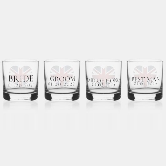 Gepersonaliseerde unie jack bruiloft partij bril whisky glas (Achterkant)