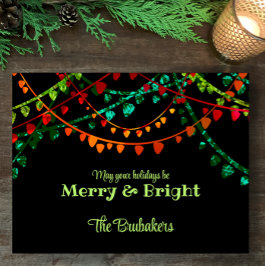 Gepersonaliseerde unieke kleurrijke kerstverlichti feestdagenkaart