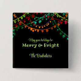 Gepersonaliseerde unieke kleurrijke kerstverlichti vierkante button 5,1 cm