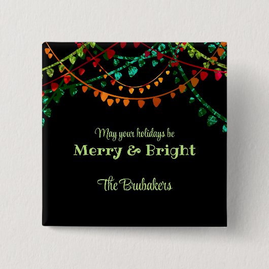 Gepersonaliseerde unieke kleurrijke kerstverlichti vierkante button 5,1 cm (Voorkant)