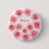Gepersonaliseerde Unieke Waterverf Roze 12 Rozen Ronde Button 5,7 Cm (Voorkant)