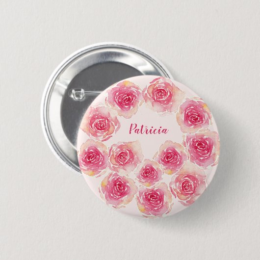 Gepersonaliseerde Unieke Waterverf Roze 12 Rozen Ronde Button 5,7 Cm (Voorkant /achterkant)
