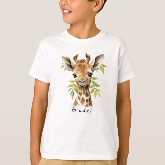 Gepersonaliseerde Unisex Giraffe T-shirt voor kind (Voorkant)