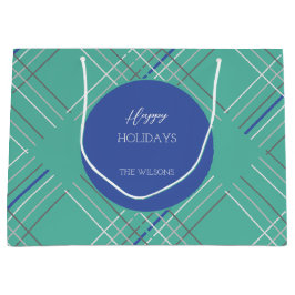Gepersonaliseerde Urban Green Blue Tartan Groot Cadeauzakje