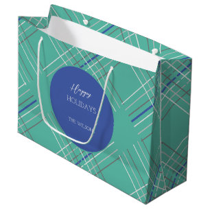 Gepersonaliseerde Urban Green Blue Tartan Groot Cadeauzakje