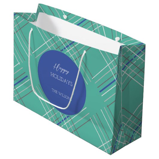 Gepersonaliseerde Urban Green Blue Tartan Groot Cadeauzakje (Voorkant Gekanteld)