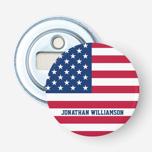 Gepersonaliseerde USA Flag Stars and Stripes Button Flesopener (Voorkant)