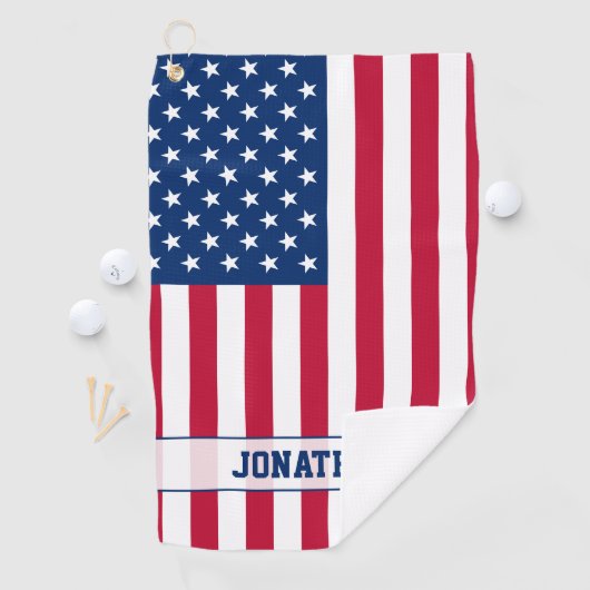 Gepersonaliseerde USA Flag Stars and Stripes Golfhanddoek (Insitu)
