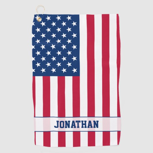 Gepersonaliseerde USA Flag Stars and Stripes Golfhanddoek (Voorkant)