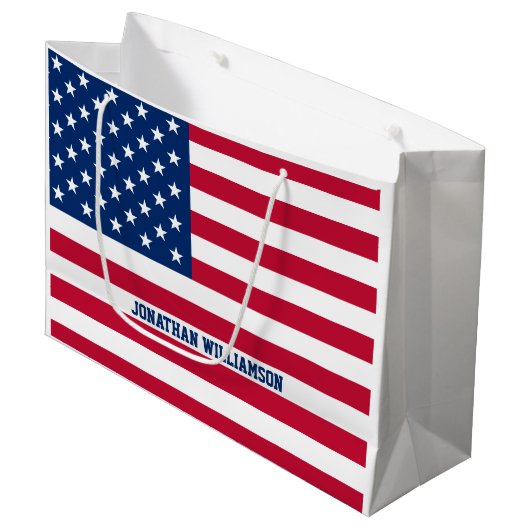 Gepersonaliseerde USA Flag Stars and Stripes Groot Cadeauzakje (Voorkant Gekanteld)