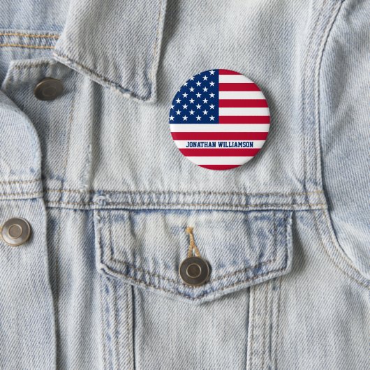 Gepersonaliseerde USA Flag Stars and Stripes Ronde Button 5,7 Cm (In situ)
