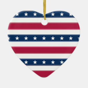 Gepersonaliseerde USA-hart met sterren & horizonta Keramisch Ornament