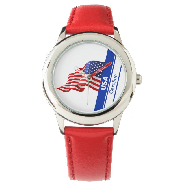 Gepersonaliseerde USA Patriottische Vlag Horloge (Voorkant)