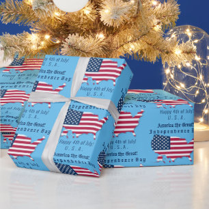 Gepersonaliseerde USA vlag, Kaart Happy 4th of Jul Cadeaupapier