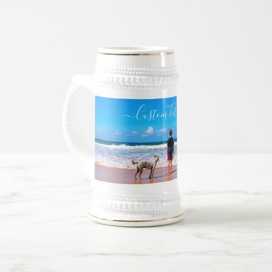 Gepersonaliseerde uw foto Bier Stein en aangepaste Bierpul (Voorkant links)