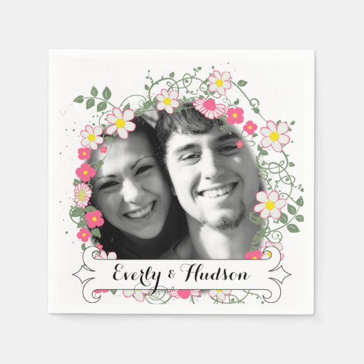 Gepersonaliseerde uw foto Garland Floral Wedding Servetten (Voorkant)